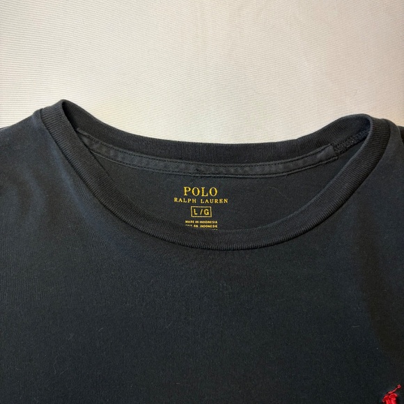 Polo Cotton T-Shirt Black Red‎ Pony Size Large - Picture 5 of 6